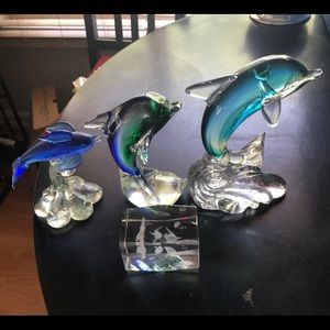 3 beautiful glass dolphins